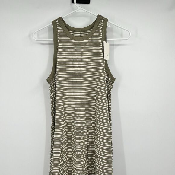 Womens Green Striped Maxi Tank Shirt Dress M Beach Vacation Cruise Summer - Picture 2 of 12